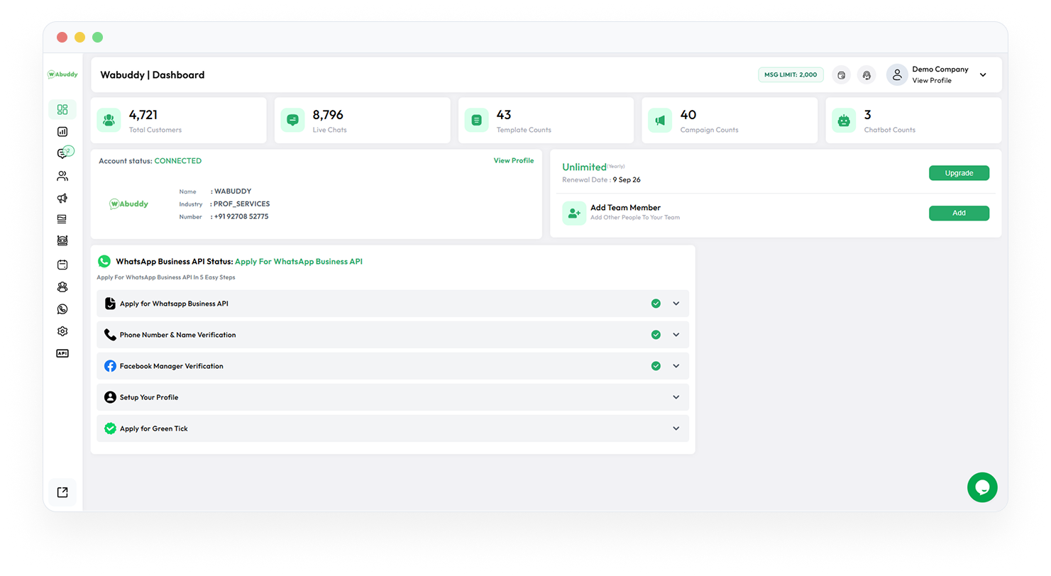 WAbuddy Dashboard Interface